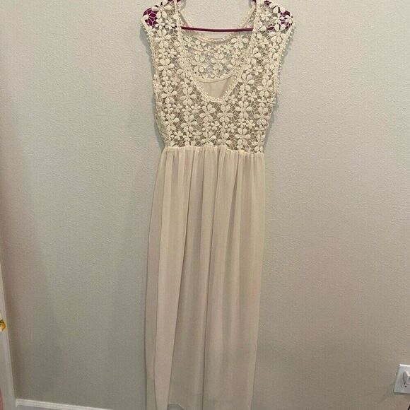 Women's Maxi Dress Gown Size Small Beige Tan Wedding Bridal Boho Neutral - Picture 6 of 10